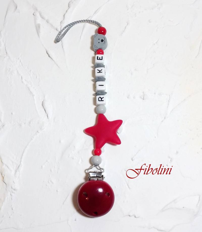 Schnullerkette "Bärli" Silikonbeißstern von Etsy - Fibolini