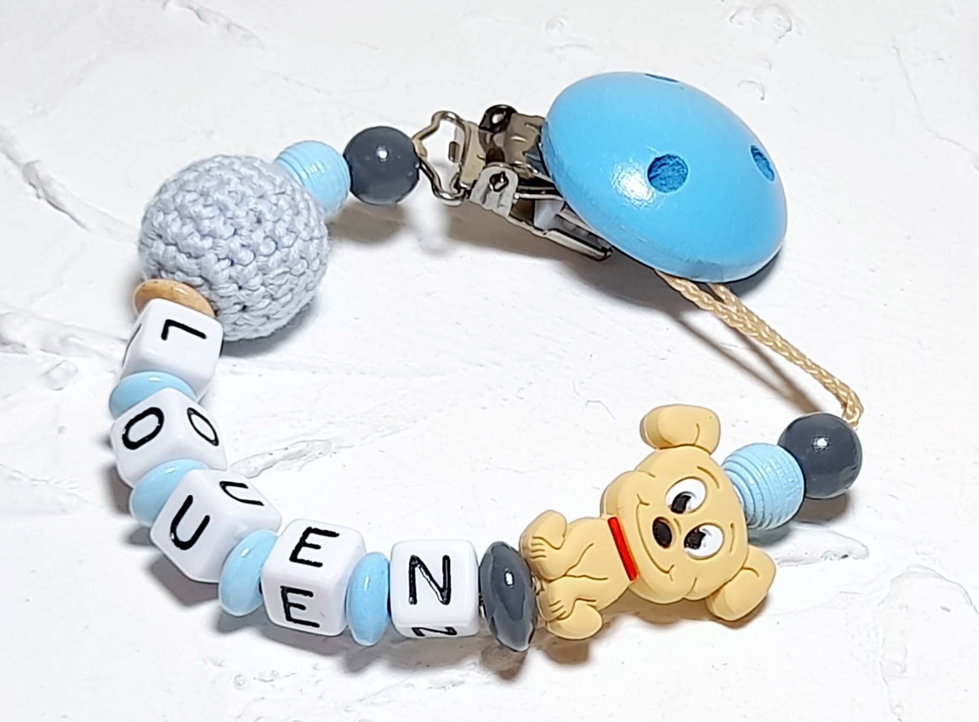 Schnullerkette "Hündchen". Blau, Grau, Beige, Nuckelkette, Schwangerschaft Verkünden, Handgemacht, Junge, Personalisiert, Mit Namen, Bruder Schnullerkette "Hündchen". Blau, Grau, Beige, Nuckelkette, Schwangerschaft Verkünden, Handgemacht, Junge, Personalisiert, Mit Namen, Bruder von Etsy - Fibolini