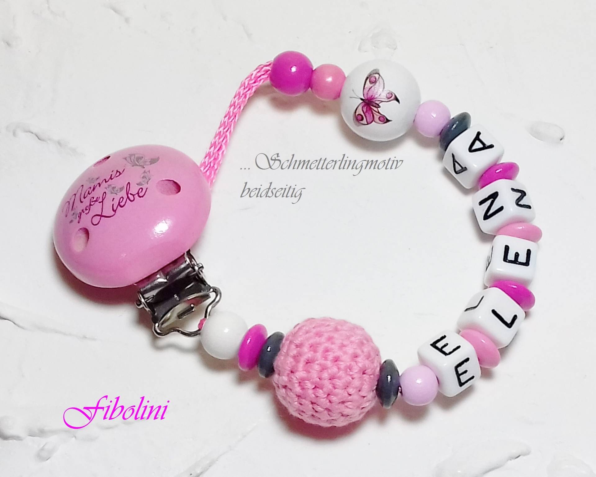 Schnullerkette "Mamis Grosse Liebe". Schmetterling, Rosa, Weiß, Grau, Mädchen, Name, Personalisierung, Nuckelkette, Schnullerband, Handmade Schnullerkette "Mamis Grosse Liebe". Schmetterling, Rosa, Weiß, Grau, Mädchen, Name, Personalisierung, Nuckelkette, Schnullerband, Handmade von Etsy - Fibolini