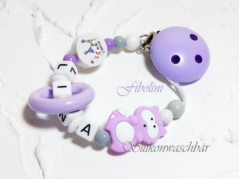 Schnullerkette "Mini Waschbär" ++Silikonmotiv von Etsy - Fibolini