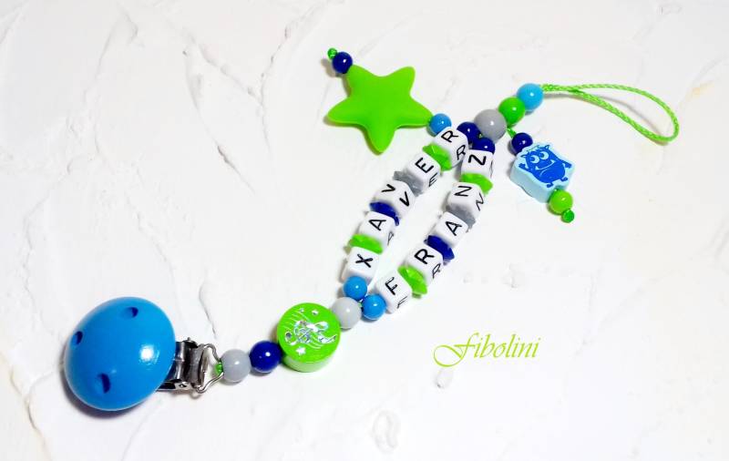 Schnullerkette "Minimonster" Mit Wunschdoppelnamen von Etsy - Fibolini