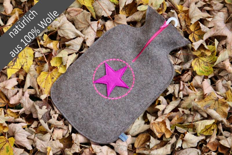 Filz - Kuschelwärmflaschenhülle in Natur Mit Pinken Stern von Etsy - Filzschnitt