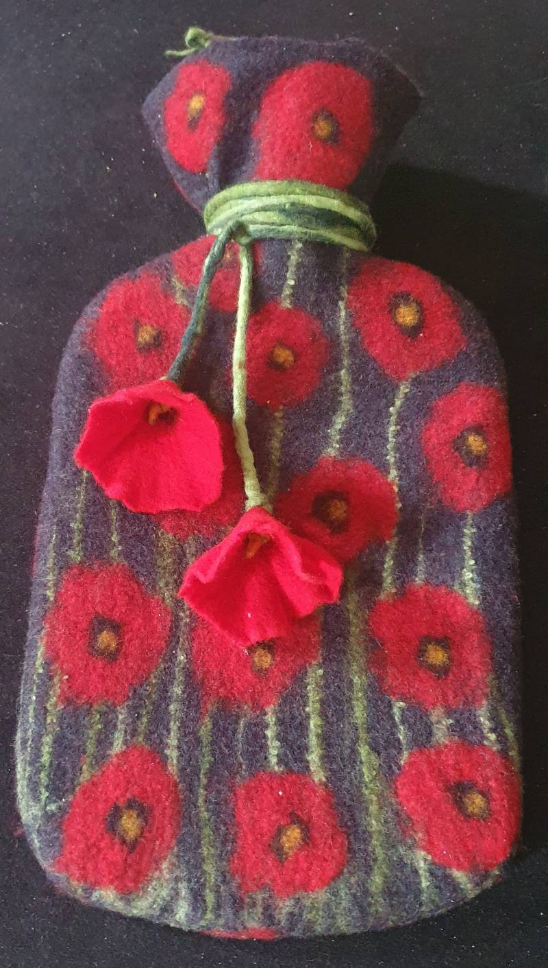 Filz, Wärmflasche, Mohnblumen von Etsy - FilzundCo
