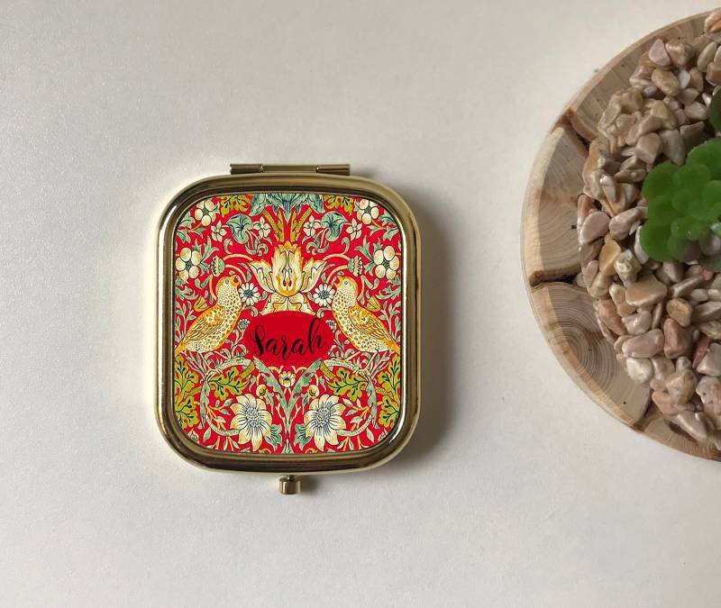 Roter Erdbeerdieb Personalisierter Taschenspiegel, William Morris Taschenspiegel, Keepsake Freund, Token Der Liebe Mama, Hochzeit, Brautjungfern von Etsy - FinestGiftDesigns