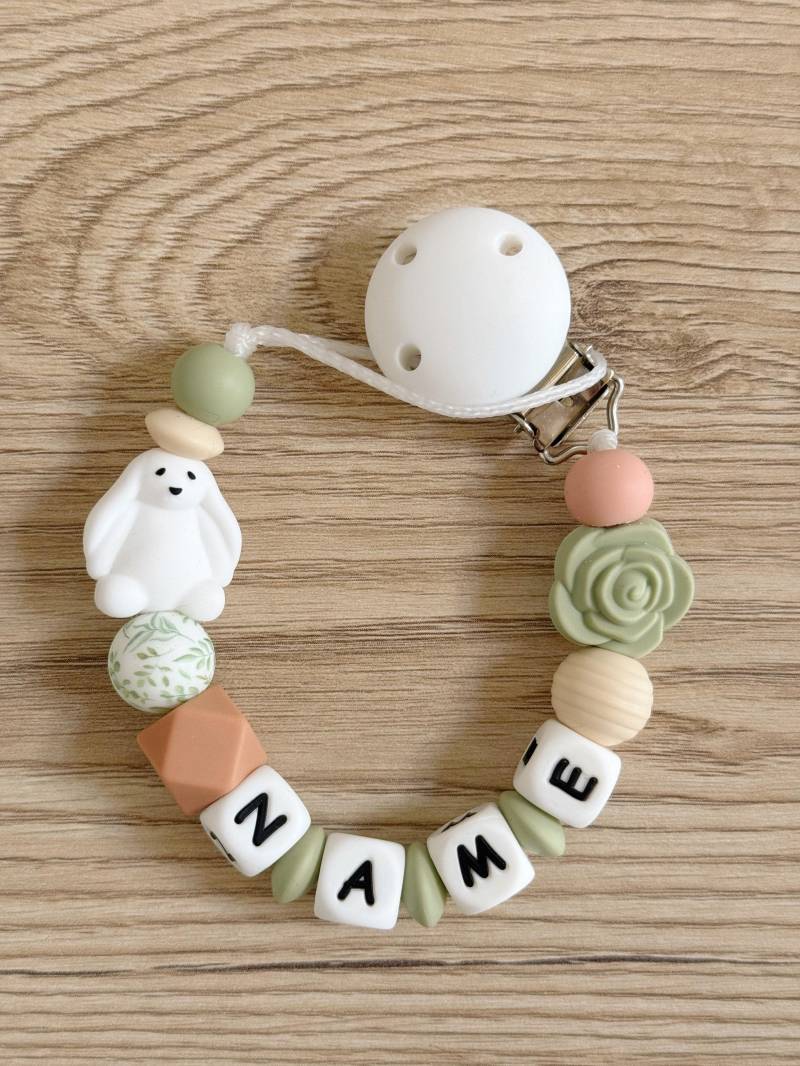 Personalisierte Schnullerkette Mit Name - Tiermotiv Hase Wunschfarben Handmade von Etsy - Fiorellinoarticles