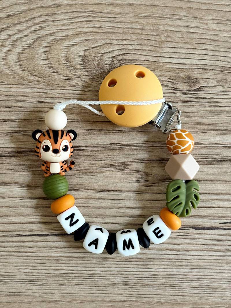 Personalisierte Schnullerkette Mit Name - Tiger Motiv Handmade Schnullerhalter Geschenk Zur Geburt Safari Baby von Etsy - Fiorellinoarticles