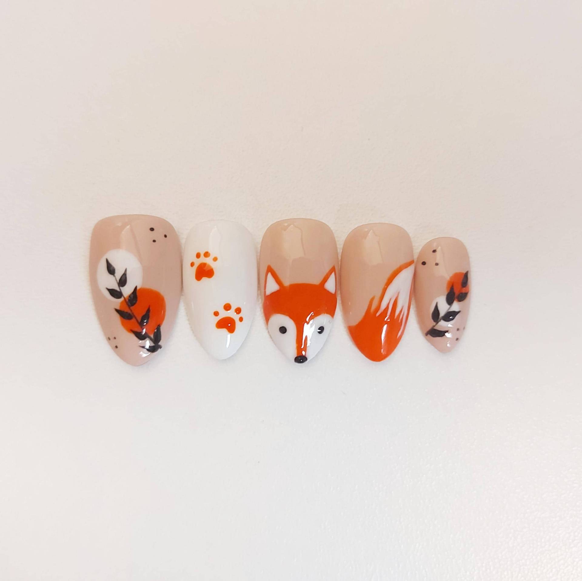 Press On Nails Fox, Fall, Autumn, Forest, Botanical, Leaves, Fairycore, Goblincore, Animal Custom Version | No Paw Prints von Etsy - ForestFairyNails