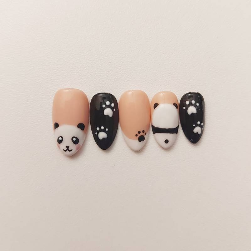 Press On Nails Panda, Animal, Paw, Black, White, Cute von Etsy - ForestFairyNails