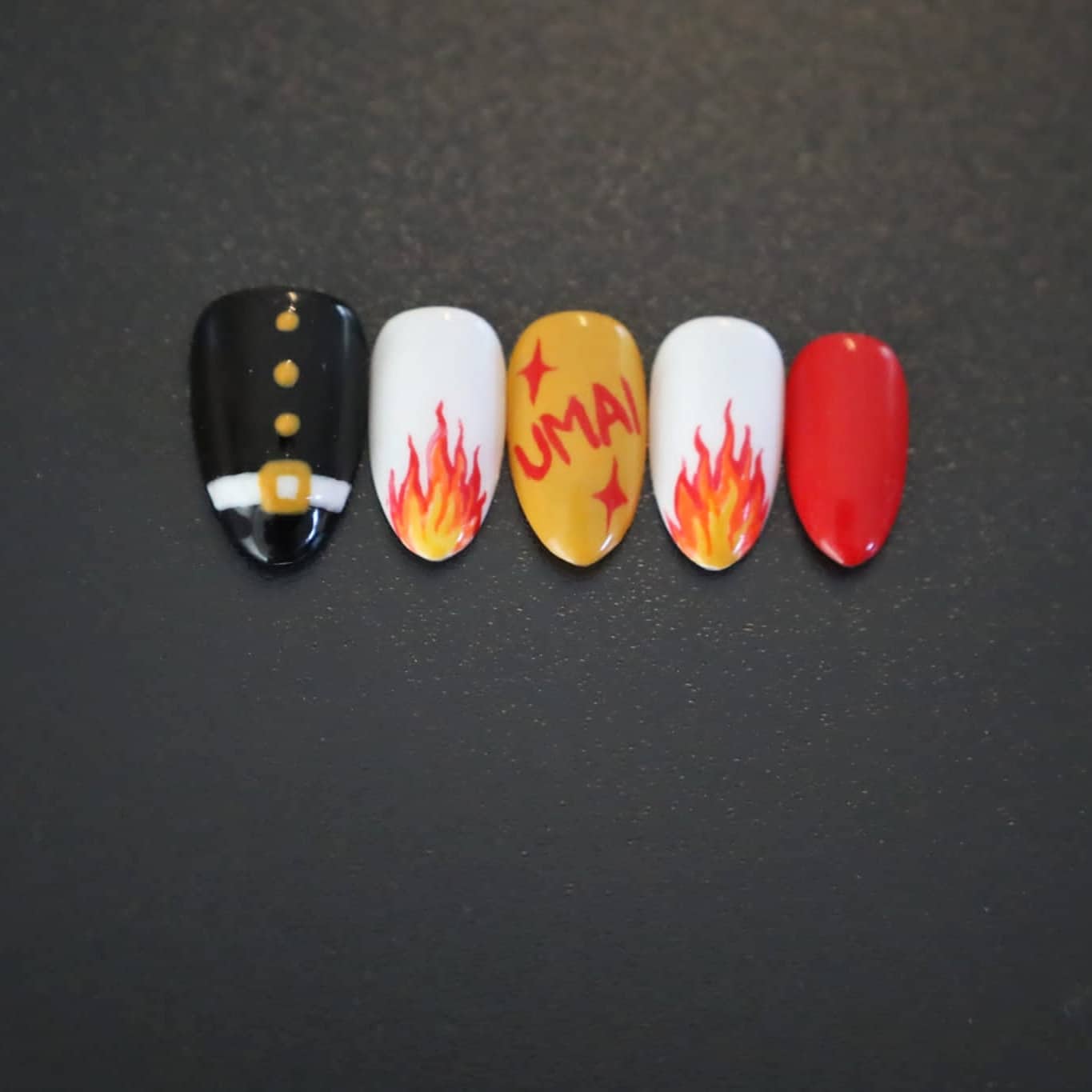 Press On Nails Rengoku, Comiccon, Cosplay, Halloween, Hashira, Fire von Etsy - ForestFairyNails