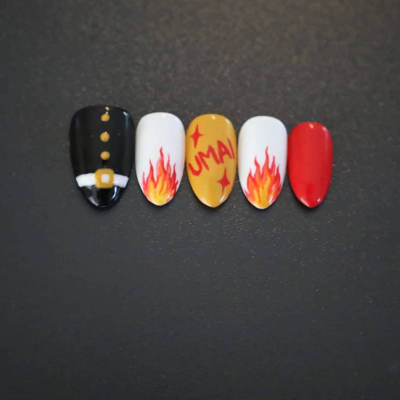 Press On Nails Rengoku, Comiccon, Cosplay, Halloween, Hashira, Fire von Etsy - ForestFairyNails