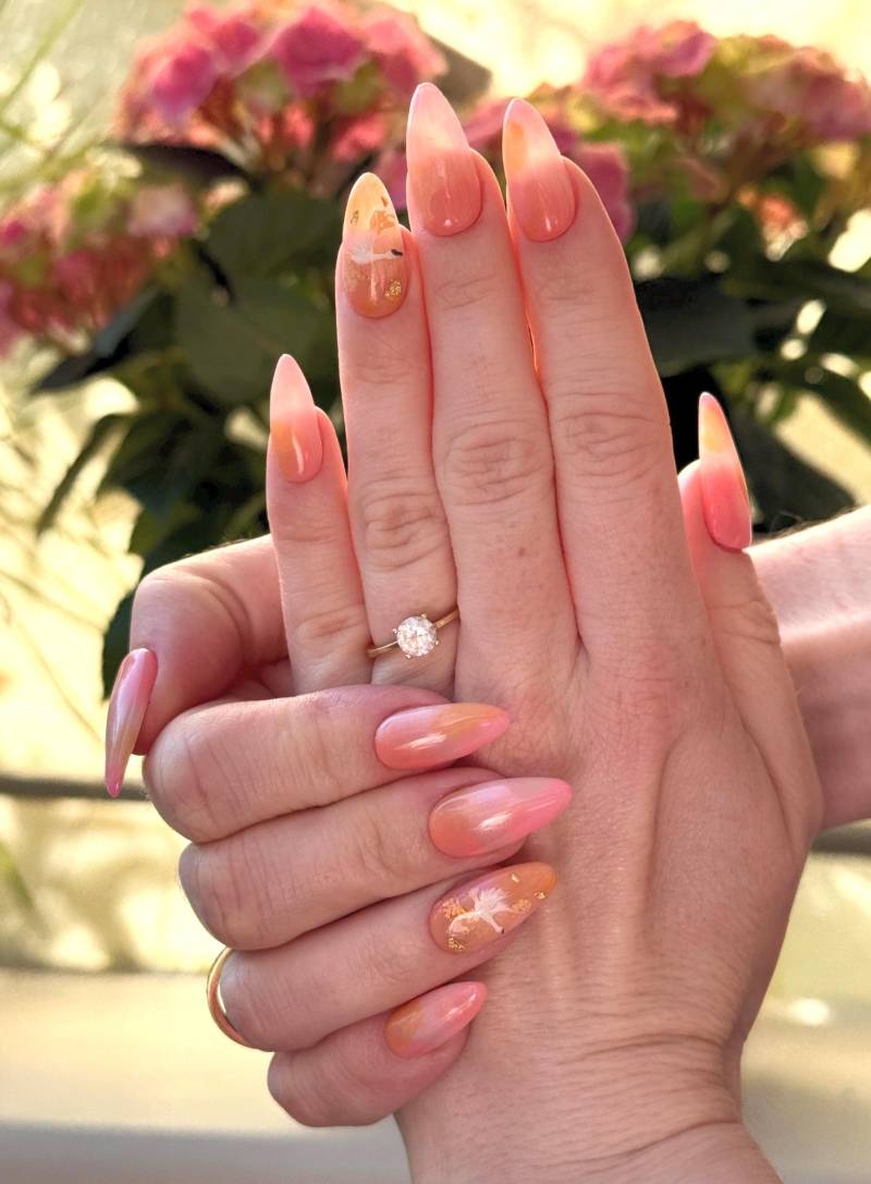 Ombre Swan Drücken Sie Auf Die Nägel - Sonnenuntergang Goldflocken, Frühling Luxus Handmade Set von Etsy - FrancescaSwanStudio