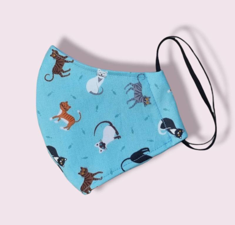 3-Lagige Katzengesichtsmaske, Filtertasche, Verstellbare Riemen, 100% Baumwolle, Wiederverwendbare Maske, Waschbare Maske von Etsy - FrancescaWhyteUk