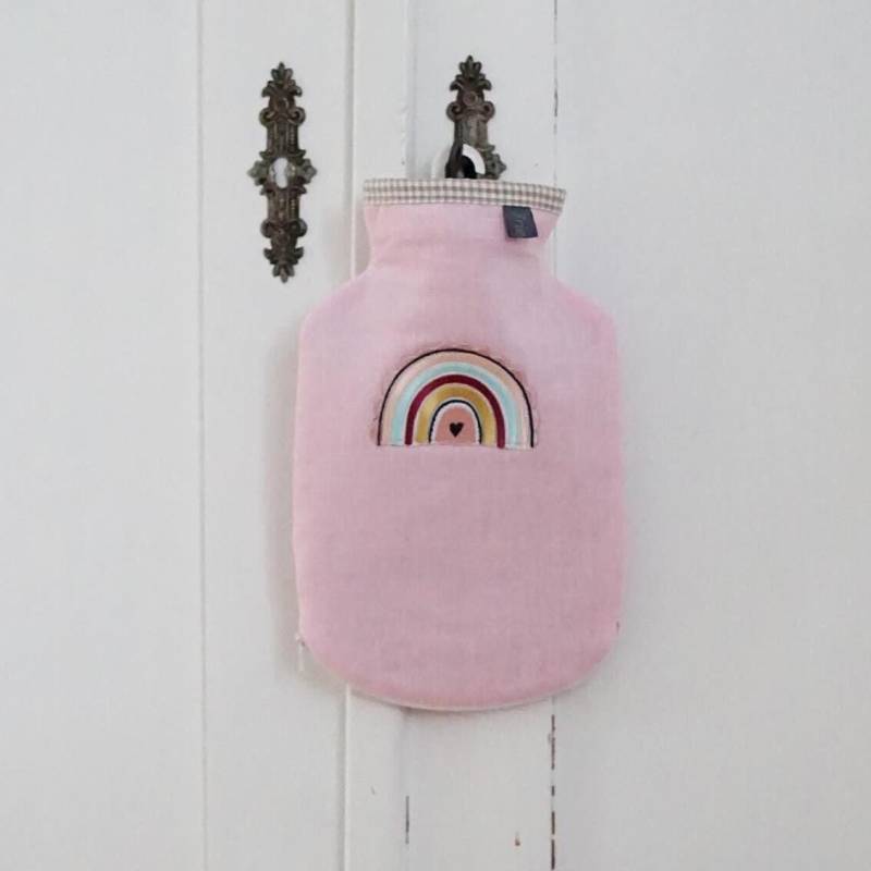 Wärmflaschenbezug Baby Kind 0, 8 L Wärmflasche Mädchen Leinen Rosa Regenbogen Applikation von Etsy - FriedasManufactory
