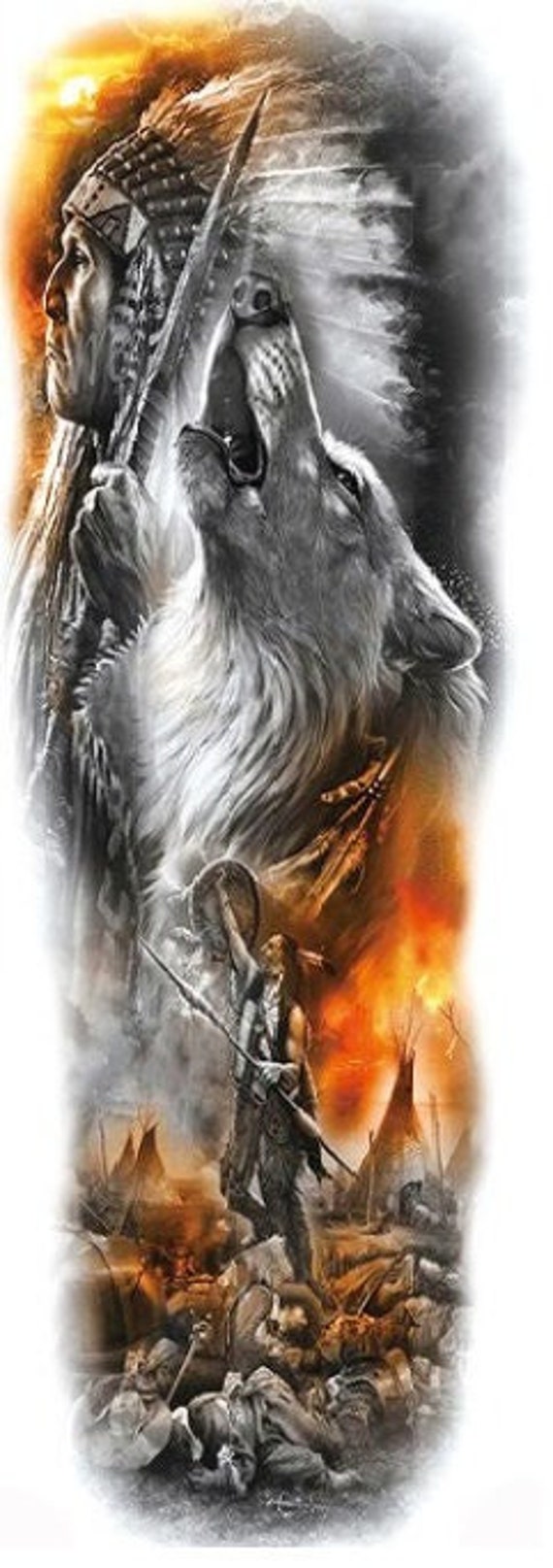 Native Krieger Mit Wolf An Seiner Seite Full Ärmel Temporäres Tattoo Native Krieger Mit Wolf An Seiner Seite Full Ärmel Temporäres Tattoo von Etsy - GAILY874