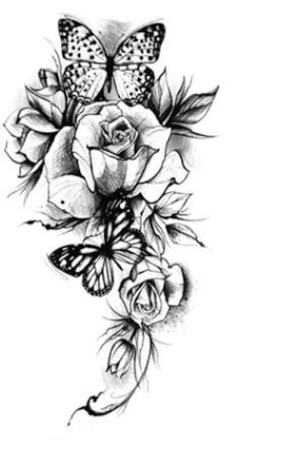 Rose Und Schmetterlinge Temporäres Tattoo Rose Und Schmetterlinge Temporäres Tattoo von Etsy - GAILY874
