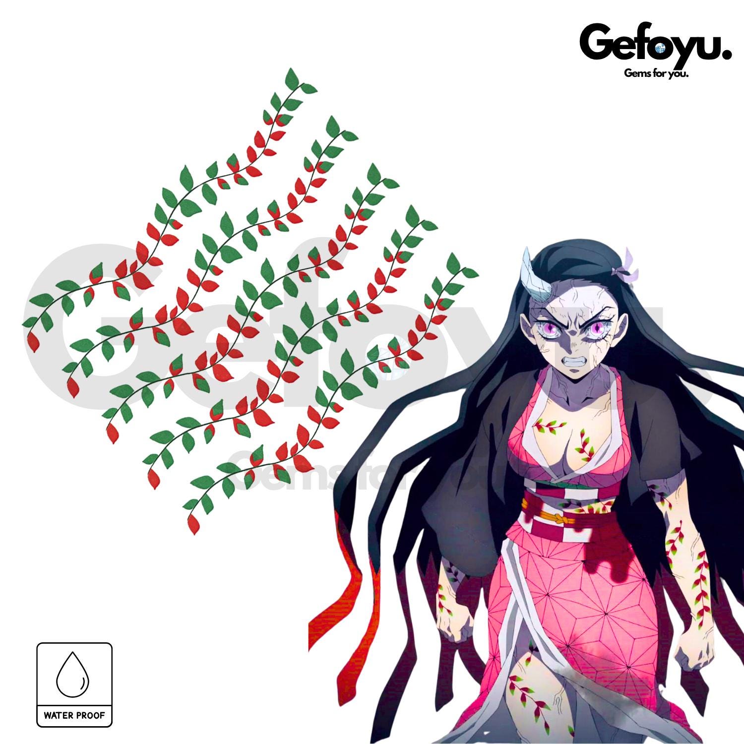 Demon Slayer Nezuko Kamado Temporäres Tattoo Set - Dämonen Ranken Cosplay Accessoire | 5 Stück Demon Slayer Nezuko Kamado Temporäres Tattoo Set - Dämonen Ranken Cosplay Accessoire | 5 Stück von Etsy - GEFOYU