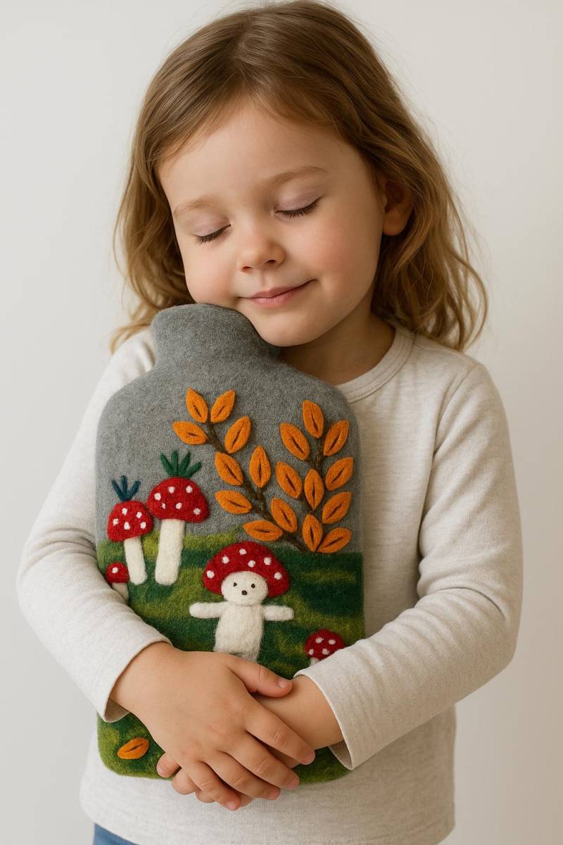 Wärmflaschenbezug Herbstmaus, 100% Filz, Hülle Für Wärmflaschen Bis 2 Liter, Kinder Wärmflaschenhülle, Süßes Flaschenmotiv, Fair Trade Nepal von Etsy - GLOBOFairTrade
