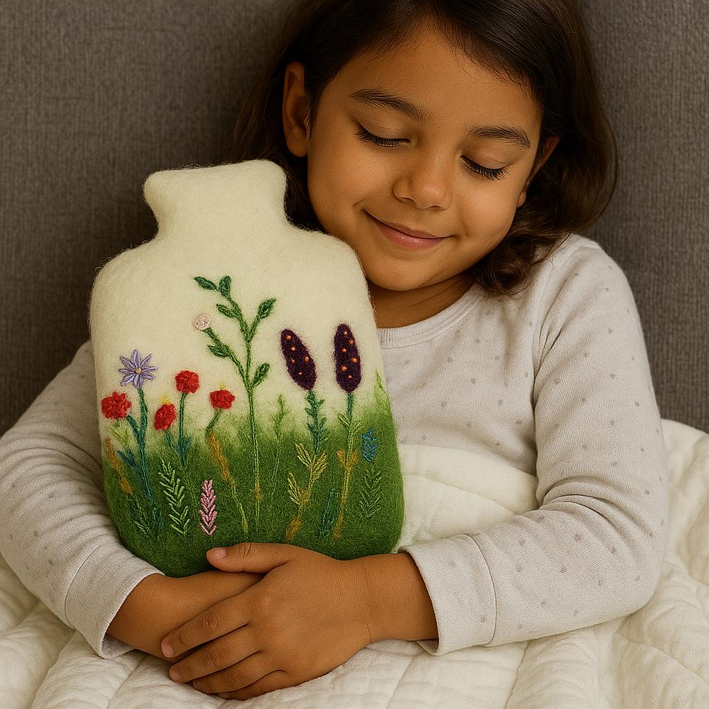Wärmflaschenbezug Wiese Aus 100% Filz, Hülle Für Wärmflaschen Bis 2 Liter, Kinder Wärmflaschenbezug, Süße Flaschenhülle, Fair Trade Nepal von Etsy - GLOBOFairTrade
