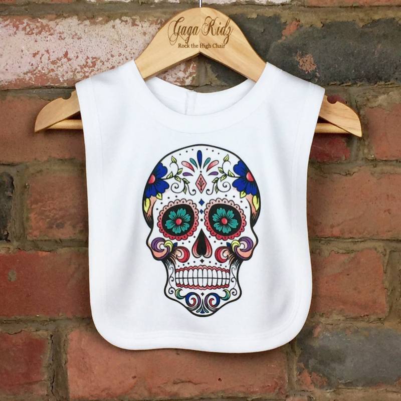 Schädel-Baby-Lätzchen, Zuckerschädel-Lätzchen, Baby-Schädel, Schädel-Tattoo, Cooles Baby-Lätzchen, Süßigkeits-Schädel, Baby-Halloween von Etsy - GagaKidz