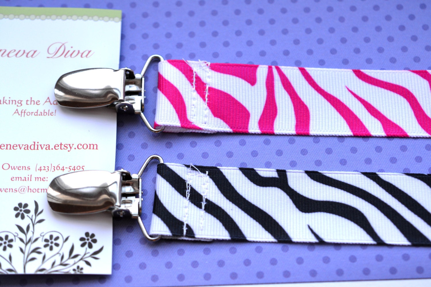 N15 - Set Aus 2 Pink Und Schwarz Zebra Schnullerclips von Etsy - GenevaDiva