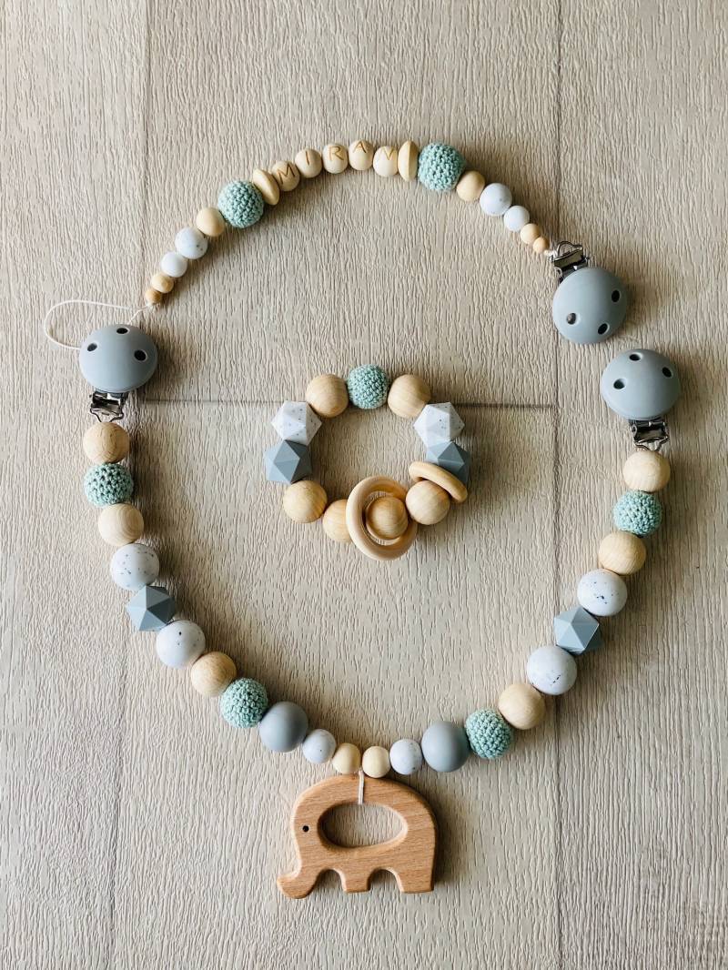 3'er Set Kinderwagen-/Schnullerkette Und Greifring 3'er Set Kinderwagen-/Schnullerkette Und Greifring von Etsy - GeschenkMasche
