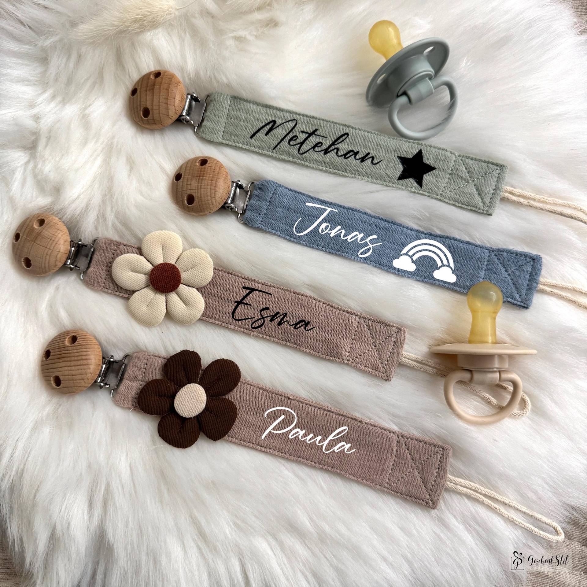 Musselin Schnullerband Personalisiert | Schnullerkette Aus Baumwolle Mit Name Babygeschenk Geschenk Zur Geburt von Etsy - GeschenkStil
