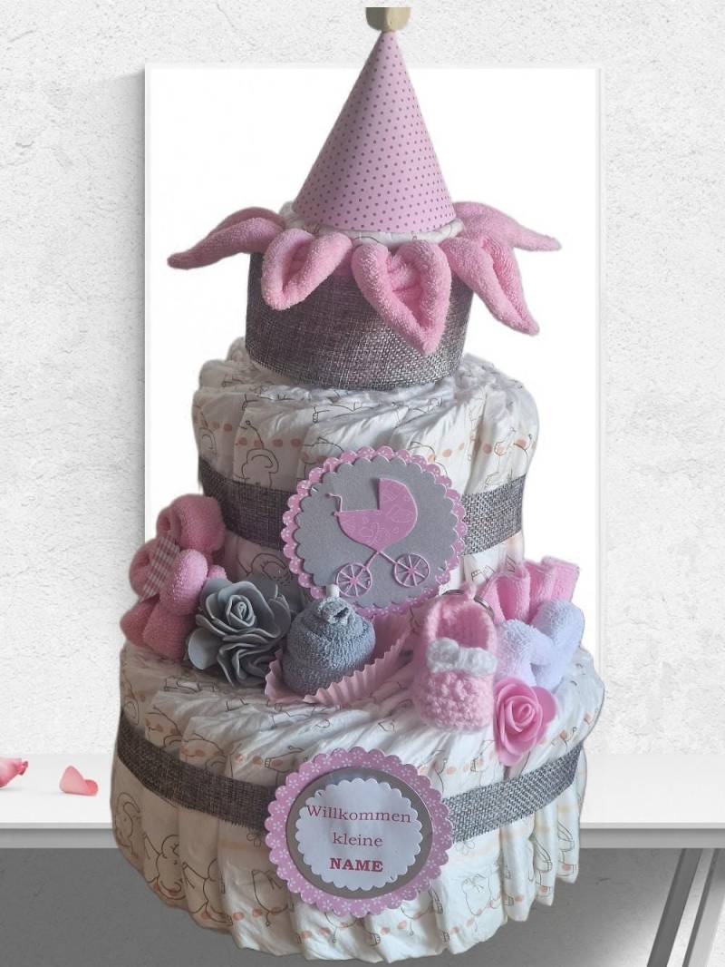 Windeltorte Rosa/Weiss Für Mädchen Personalisiert Mit Namen Taufe Geburt Schlüsselanhänger Babyschuhe von Etsy - GeschenkeEckle