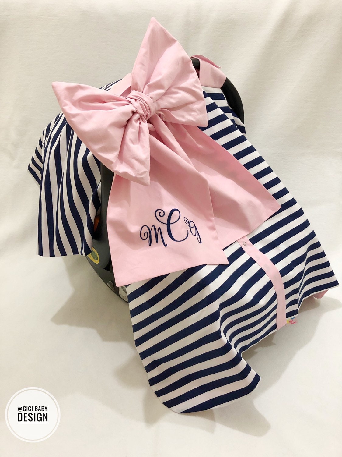 Gestreifter Autositzhimmel Mit Rosa Schleife - Personalisierter Handgefertigter Bezug Gestreifter Autositzhimmel Mit Rosa Schleife - Personalisierter Handgefertigter Bezug von Etsy - Gigibabydesign
