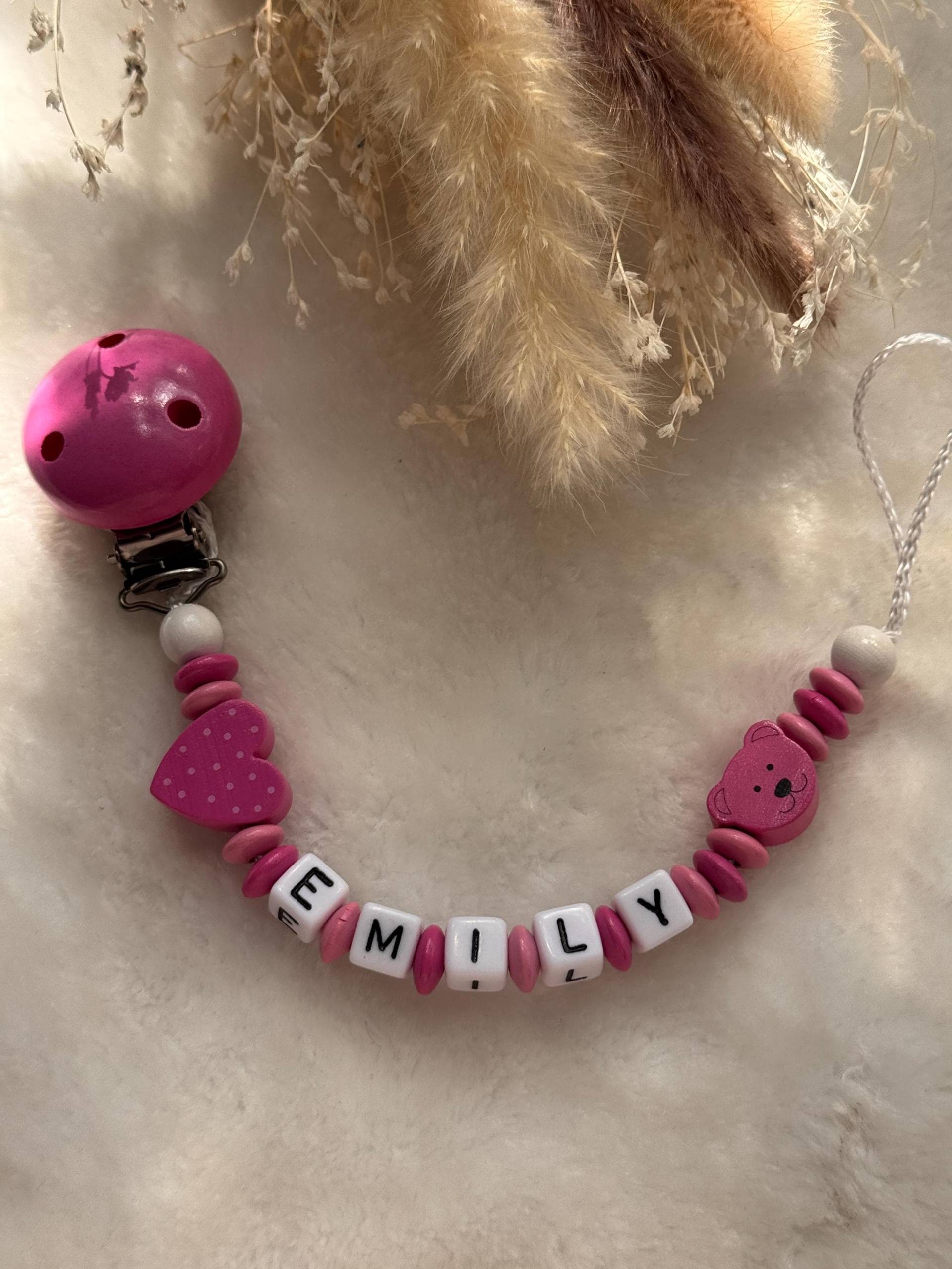 Schnullerkette Mit Namen, Hell Und Dunkel Rosa, Herz Bärchen Geschenkidee, Babyparty, Personalisiert von Etsy - GlamAccessoires