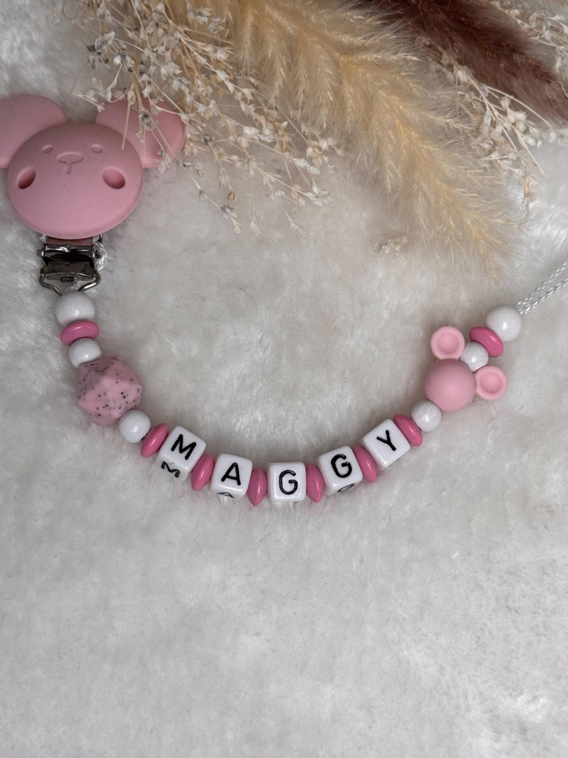 Schnullerkette Mit Namen, Rosa, Maus Perle Und Clip Geschenkidee, Babyparty, Personalisiert Schnullerkette Mit Namen, Rosa, Maus Perle Und Clip Geschenkidee, Babyparty, Personalisiert von Etsy - GlamAccessoires