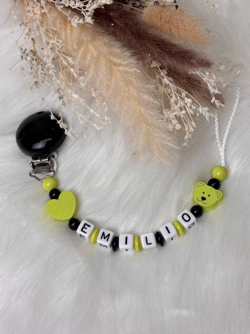 Schnullerkette Mit Namen, Schwarz Limettengrün, Geschenkidee, Babyparty, Personalisiert von Etsy - GlamAccessoires