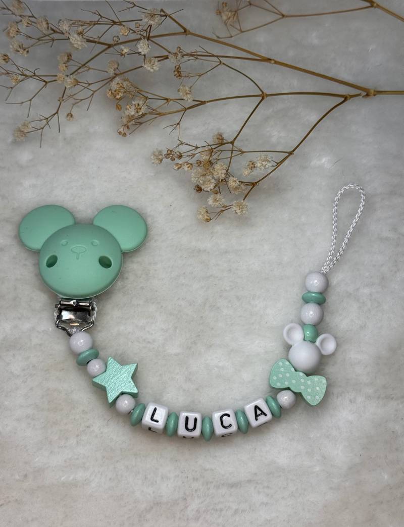 Schnullerkette Mit Namen, Mint Maus Clip, Geschenkidee, Babyparty, Personalisiert von Etsy - GlamAccessoires