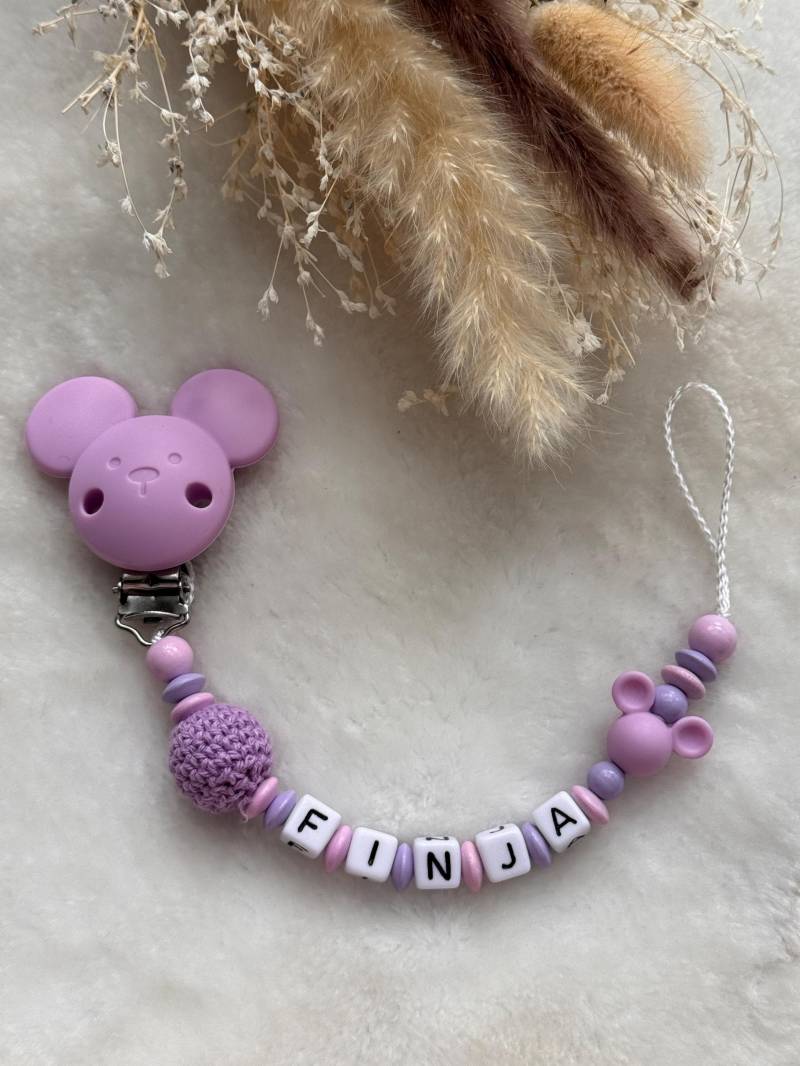 Schnullerkette Mit Namen Rosa Hell Lila Häkelperle Und Maus Clip Geschenkidee, Babyparty, Personalisiert von Etsy - GlamAccessoires