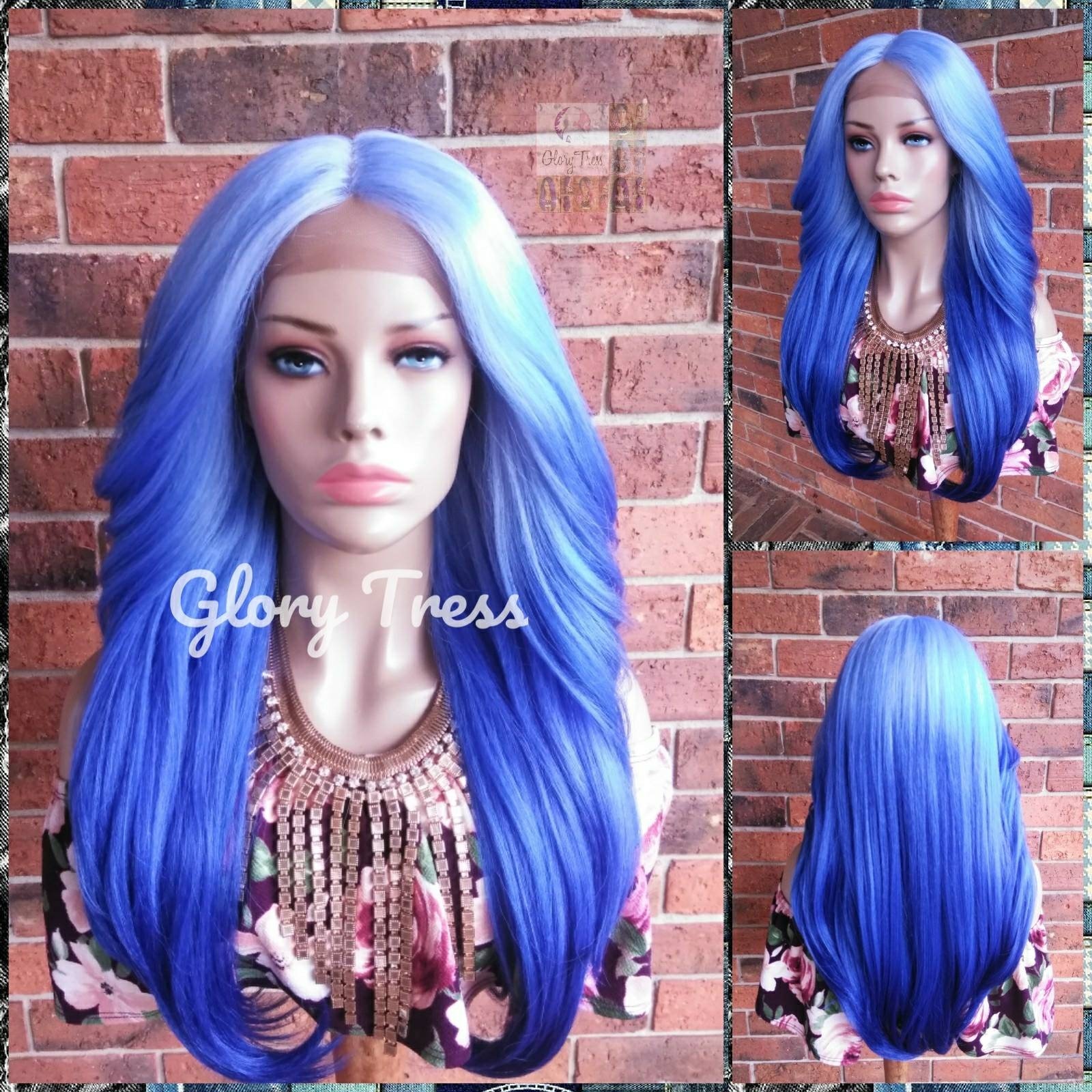 Ombre Blaue Perücke, Lange Lockere Lockige Lace Front Yaki Textur, Glory Tress Im Verkauf // Gladness von Etsy - GloryTress