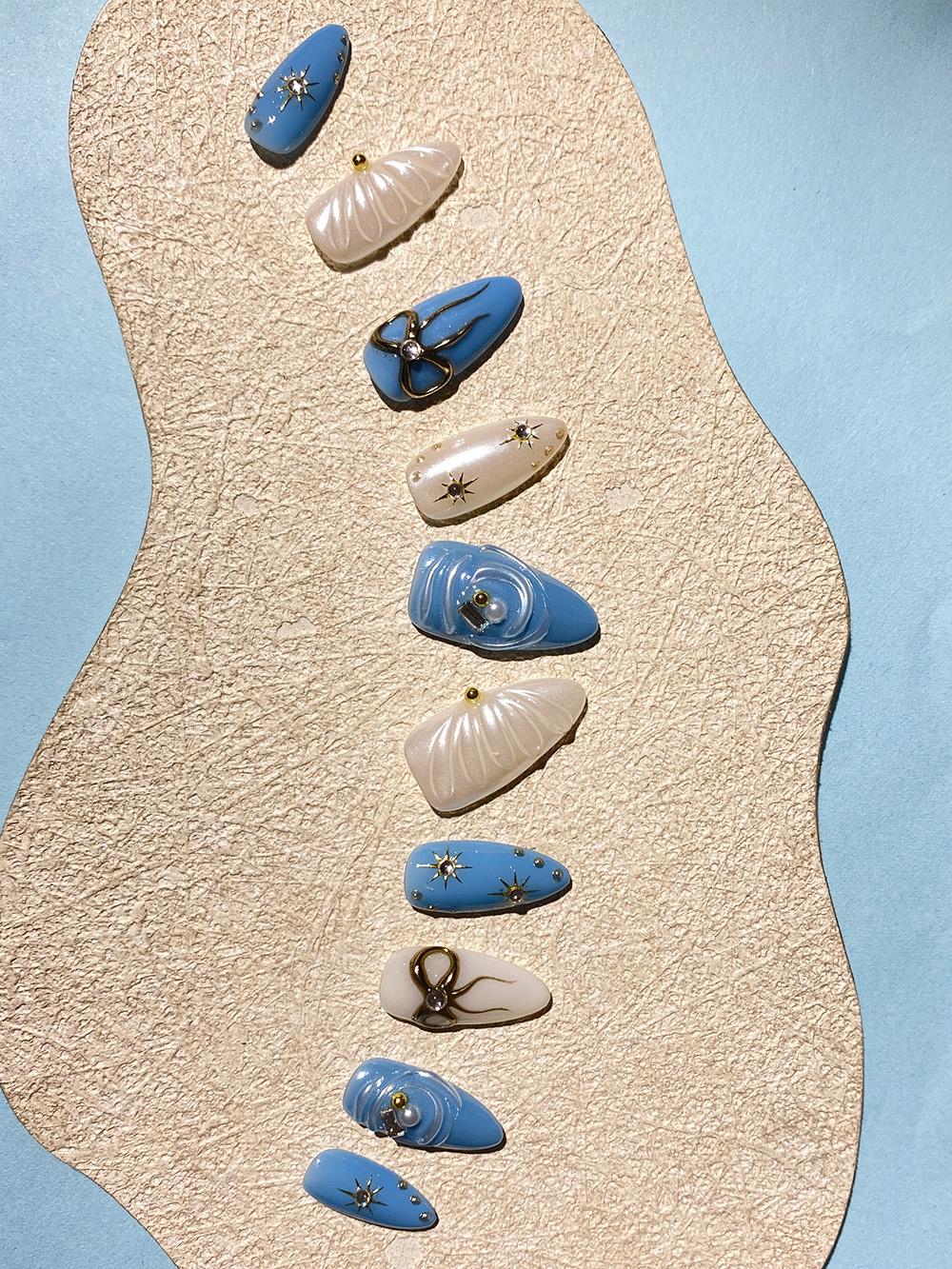 Baby Blue Press On Nails Short Almond Long/3D Shell Nails/Bow Nails/Blue Nails/Pearl White Nails/Kawaii Nails/Holiday Baby Blue Press On Nails Short Almond Long/3D Shell Nails/Bow Nails/Blue Nails/Pearl White Nails/Kawaii Nails/Holiday von Etsy - Glueckhaus