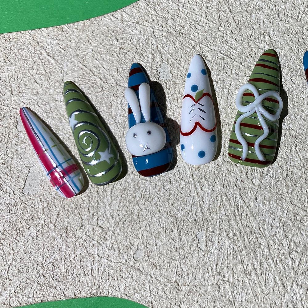 Press On Nails Cute Rabbit | 3D False in Almond Handmade Spring Nail Art For Holiday, Vacation, Birthday, Gift Gel von Etsy - Glueckhaus