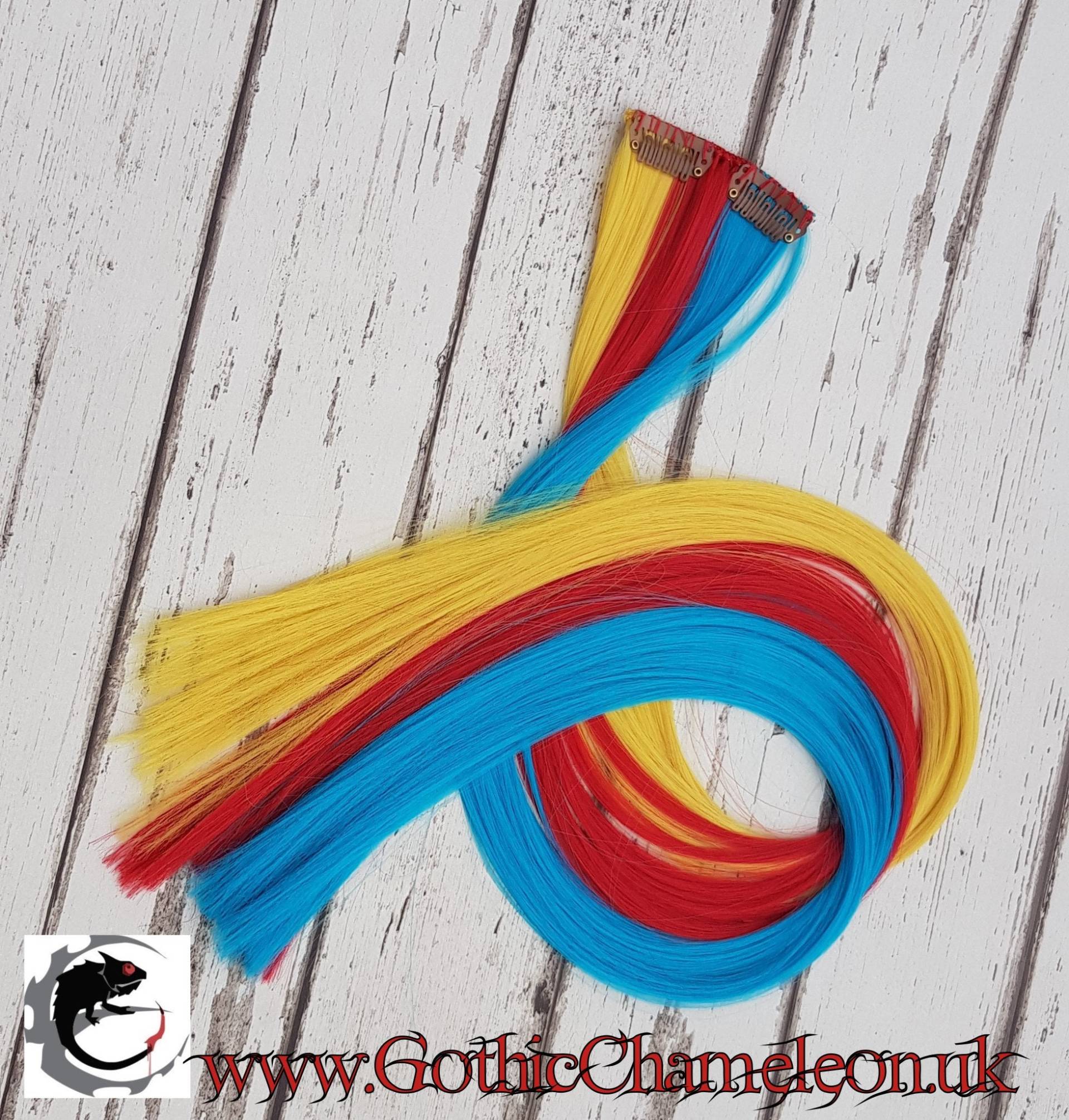Rainbow Stripe Clip in 8 Bis Zu Zoll Breite Haarverlängerung 61 cm Lang Hand Wefted von Etsy - GothicChameleon
