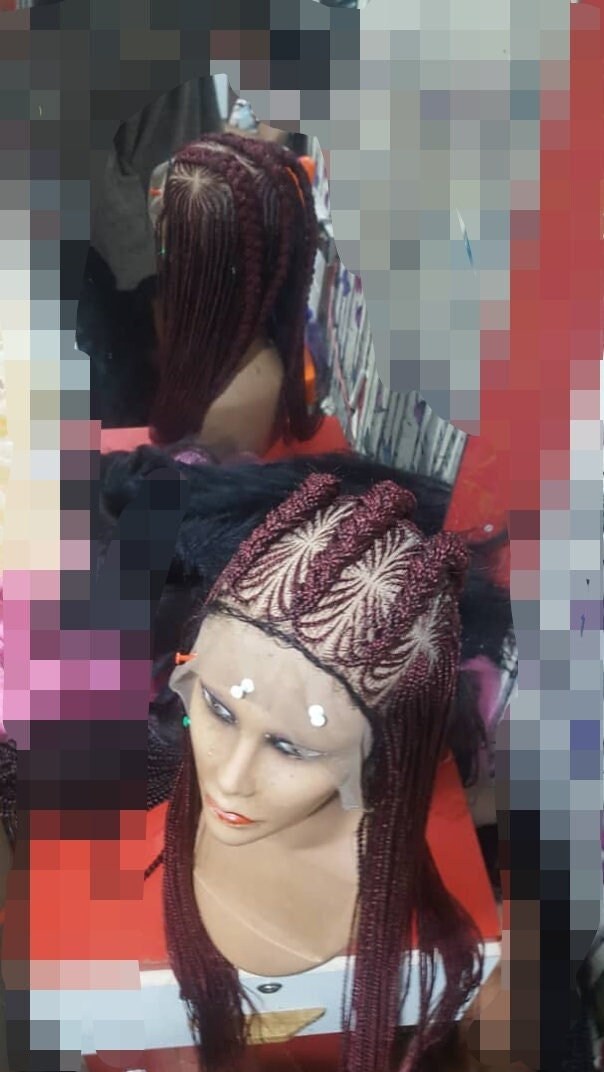 Geflochtene Perücke, Ghana Cornrow Schwarze Frauen Zöpfe, Volle Spitze Perücke von Etsy - GozellasCreations