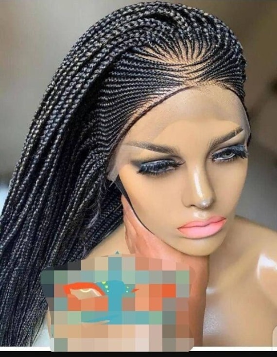 Geflochtene Perücke, Ghana Geflochtene Cornrow Schwarze Damen Zöpfe, Frontale Spitzenperücke von Etsy - GozellasCreations