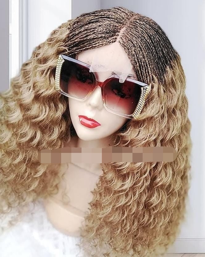 Geflochtene Perücke Mit Locken Am Verschluss, Lace Perücke, Zöpfe, Schwarze Frauen Cornrows, Limonade Twists, French Ghana Zöpfe von Etsy - GozellasCreations