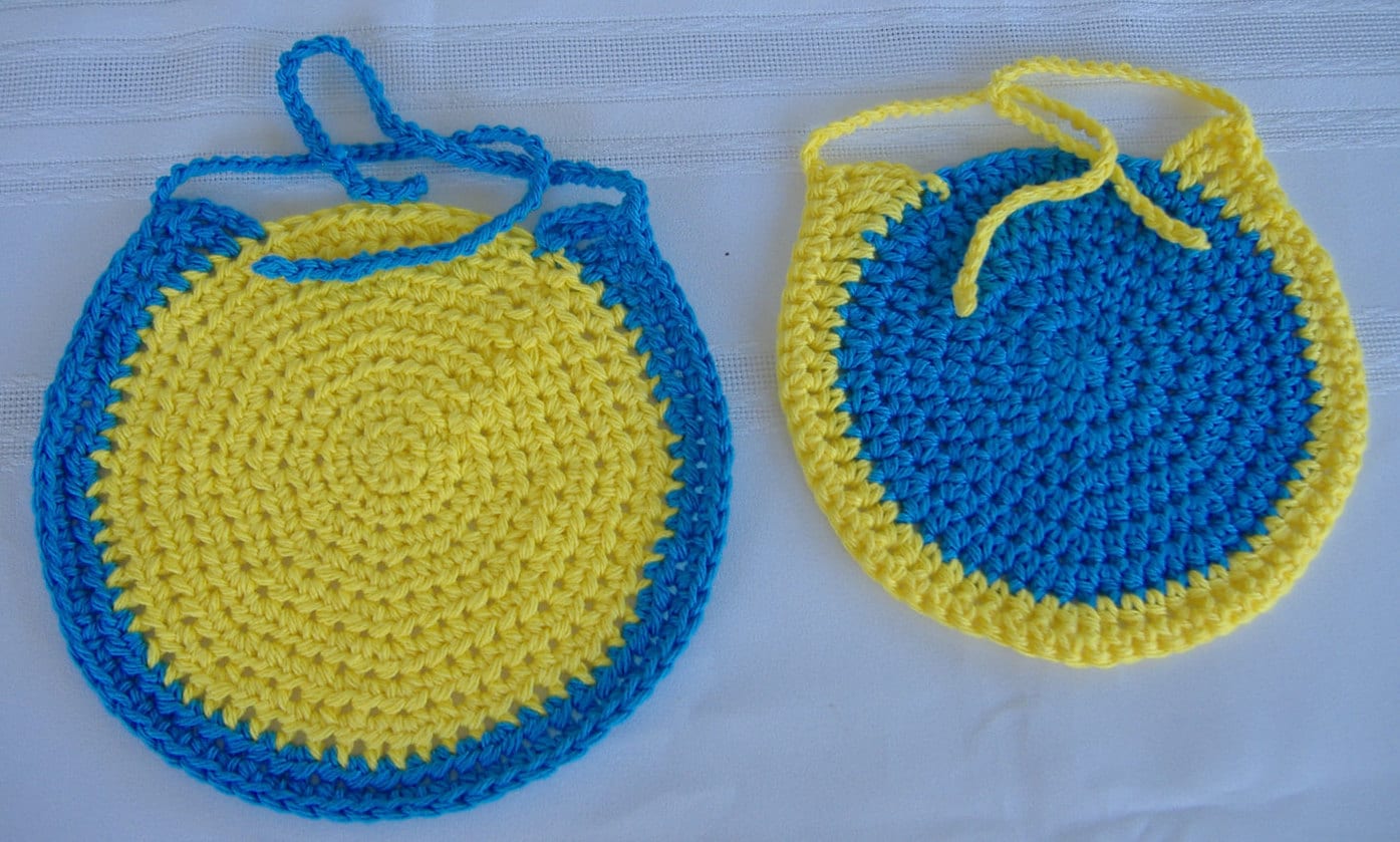 Säugling Häkeln Lätzchen Und Spucktücher, Baumwolle Blau Baby Lätzchen, Gelbe Baby-Dusche-Geschenk, Stricken Gelb von Etsy - GrammysCustomCrochet