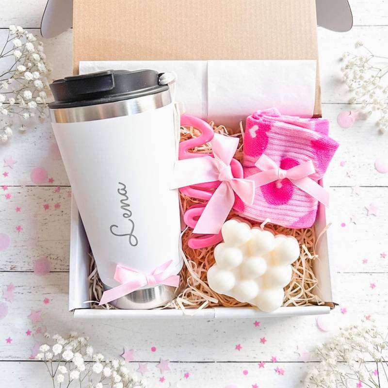 Geschenkset Für Frau Geschenk Freundin Personalisierter Thermobecher Mit Name Geschenkbox Sie Wellnessbox Geburtstag Valentinstag von Etsy - GravelloShop