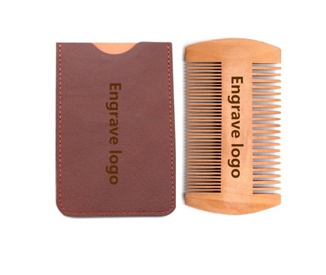 Personalisierter Pfirsich Holz Bartkamm Handgefertigtes Doppelseitiges Fellpflege-Werkzeug Mit Pu-Etui von Etsy - GreatBeardCare
