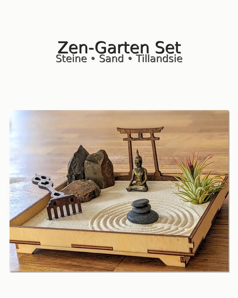 Zen-Garten Set Aus Fsc-Holz - Buddha & Torii Schreibtisch Meditation Sand, Steine, Tillandsie Und Holz-Harke Handmade Zen-Garten Set Aus Fsc-Holz - Buddha & Torii Schreibtisch Meditation Sand, Steine, Tillandsie Und Holz-Harke Handmade von Etsy - GreenUpDeco
