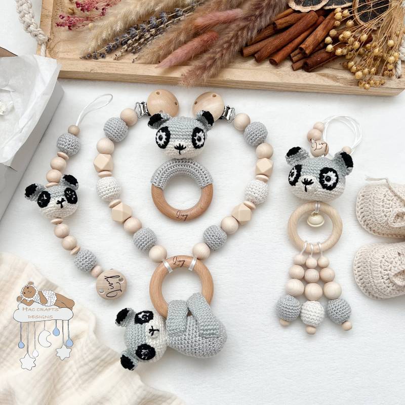 Personalisiert Waschbär Sparset Kinderwagenkette Anhänger Greifring Schnullerkette Babyshower Taufe Geburtsgeschenk Mit Gravur von Etsy - HACCraftsLittle