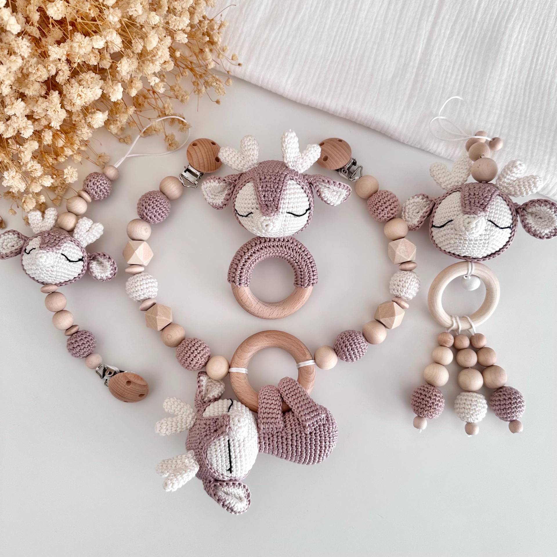 Reh Set Personalisiert Kinderwagenkette Anhänger Schnullerkette Babyshower Geburtsgeschenk Taufe von Etsy - HACCraftsLittle