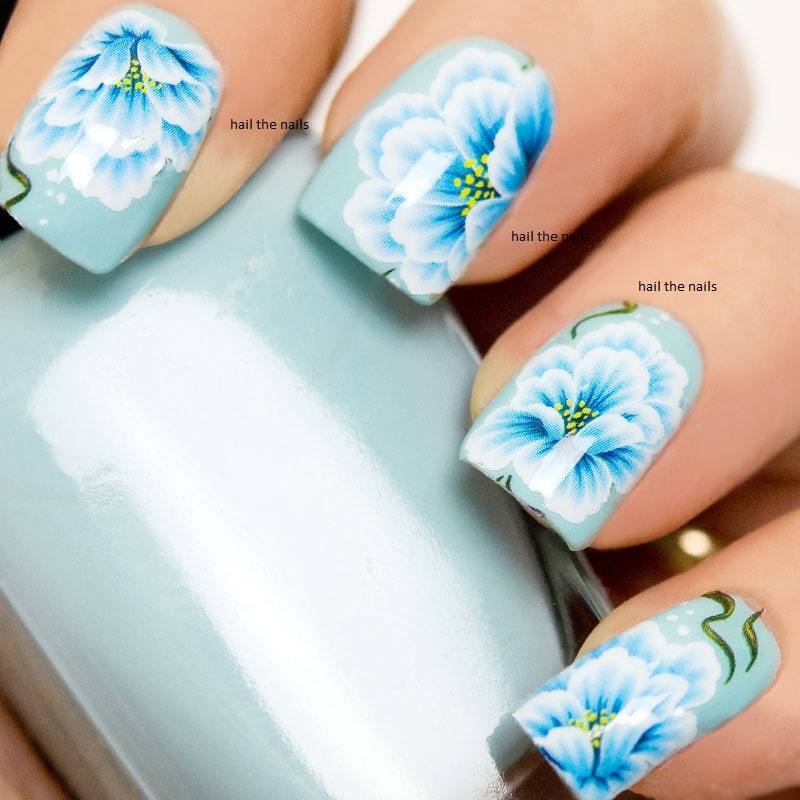 Blumen Nail Art Blaue Lilie Rose Nagel Wraps Wassertransfer Aufkleber Kunst von Etsy - Hailthenails