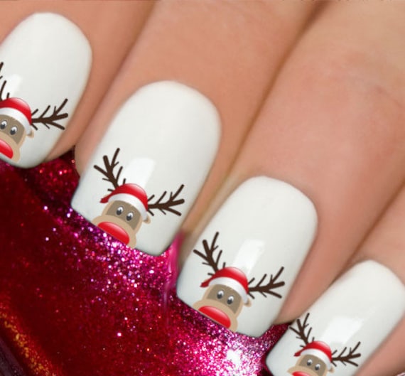 Christmas Nails Art Rudolf Nail Sticker Rentier Decals Weihnachten Red Nose Yt2057 von Etsy - Hailthenails