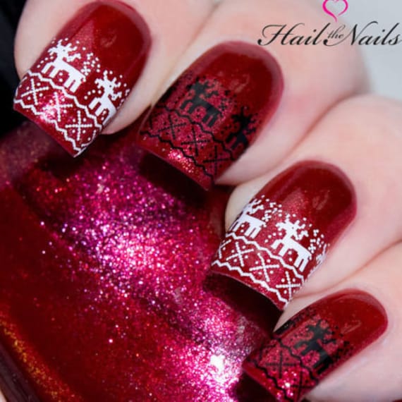 Weihnachtliches Nailart Design Auf A4 Karton - 10 Styles Rentier Pullover Salon Qualität von Etsy - Hailthenails