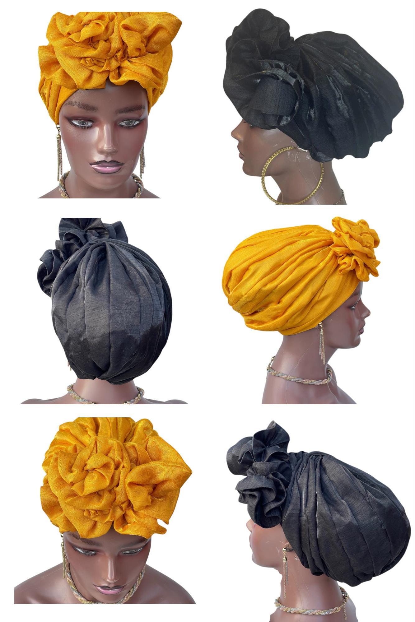 Vorgebundener Turban Für Frauen | Schwarz Seide Kopftuch Bereit Zu Tragen Damen/Frauen Vorgebundenes Geschenk von Etsy - HairAndWigsByCaphy